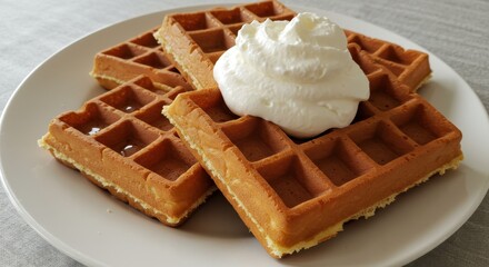 Belgian waffles with whipped cream