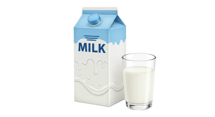 Isolated Milk Carton and Glass