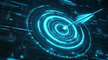 Abstract digital target with glowing arrow.