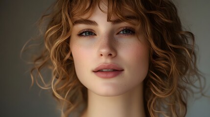 Naklejka premium Portrait of a woman with soft natural curls and flawl