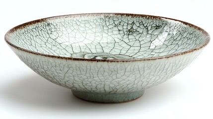 Cracked ceramic bowl on a white background