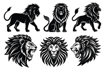 Stylized Lion Tattoo Vector, Aggressive and Calm Faces silhouette