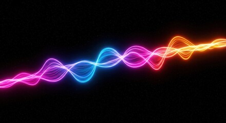 Vibrant neon wave flowing through dark space