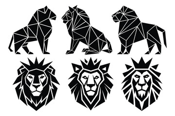 Polygonal and Crowned Lion Vector, Royal Geometric Animal Art
