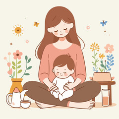 illustration of mother and baby