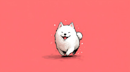 Cute funny kawaii fluffy cartoon samoyed puppy with smiling face