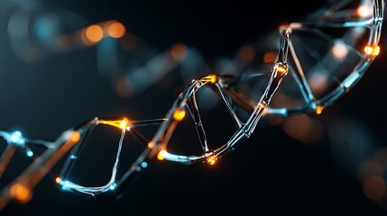 Abstract glowing dna helix structure medical science background 3d art gene cell blue dark code light