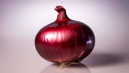 large red onion with a stem the stem is visible at the top of the onion