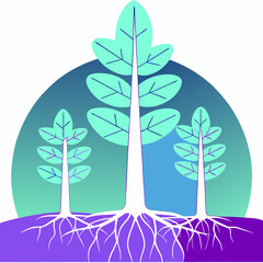 Tree illustration with roots and vibrant colors on an abstract background