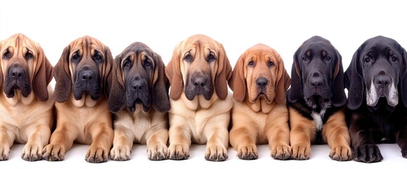 Row of  puppies, various colors