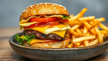burger with french fries