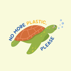Save the ocean, no more plastic on isolated background. World Oceans day concept for t-shirt design, poster,banner, social media,greeting cards.Vector illustration. Save the planet.