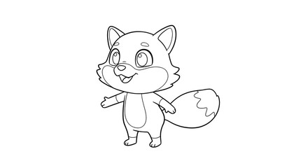 Obraz premium Adorable Cartoon Fox Illustration Line Art Drawing of a Cute, Playful Fox Character Perfect for Kids' Books, Coloring Pages, and Fun Designs