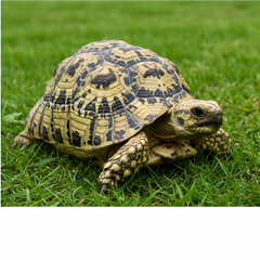 Fototapeta premium Stunning Leopard Tortoise on Lush Green Grass