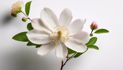 single stem with delicate flowers on white background botanical foliage