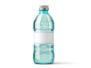 Clear plastic water bottle isolated on white background with blank label space