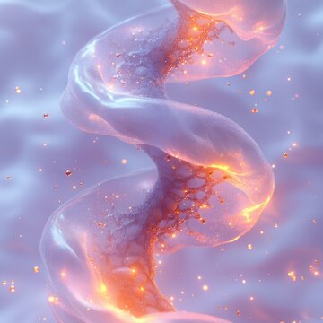 DNA tech icon on surreal fluid backdrop in apricot crush and lavender, for landing page