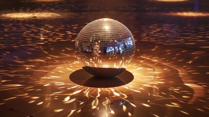 Disco ball in illuminated space