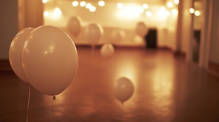 Empty room, floating balloons