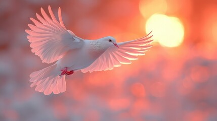 Obraz premium White dove in flight at sunrise