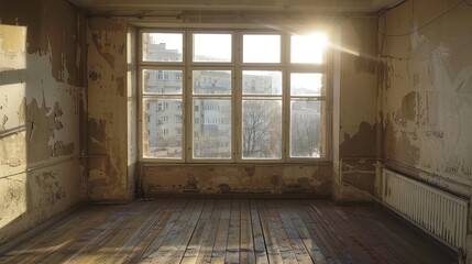 Empty room with sunlit window