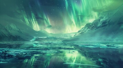 Aurora Borealis Over Frozen Lake