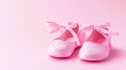Pink baby shoes with satin ribbons