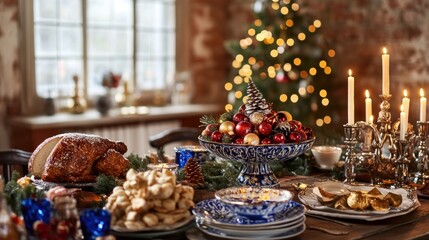 Festive Christmas dinner table