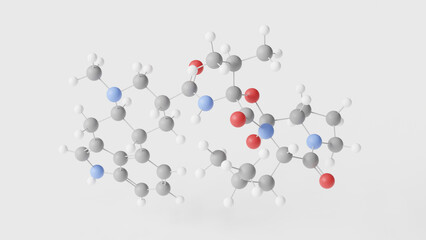dihydroergocryptine molecule 3d, molecular structure, ball and stick model, structural chemical formula antiparkinsonian agent