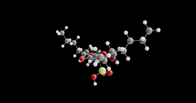 Docusate molecule, rotating 3D model of laxatives, looped video on a black background