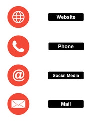 website, phone, social media and email icons on transparent background