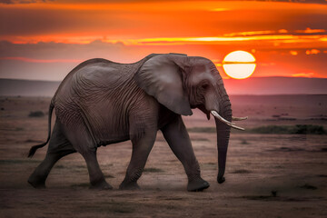 Obraz premium elephant walking at sunset