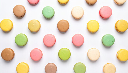 the image displays an array of colorful small, round confections arranged in a grid on a plain white background