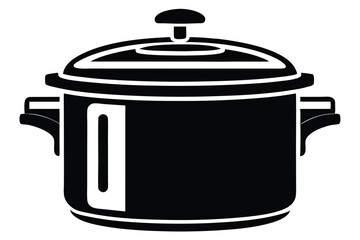 Solid black silhouette displays a lidded cooking pot with handles shown on a transparent background