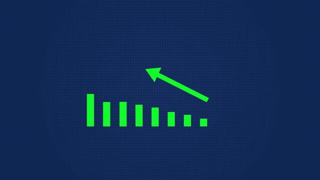 Abstract business growth and graph chart icon animation. business graph showing growth on blue  grid background.
