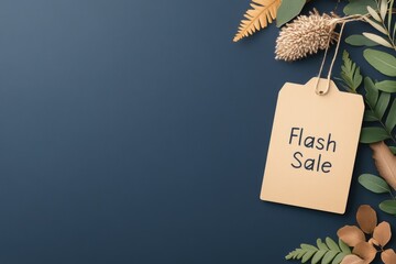 Naklejka premium Flash sale tag displayed on a clean white background with decorative foliage accents highlighting an autumnal theme