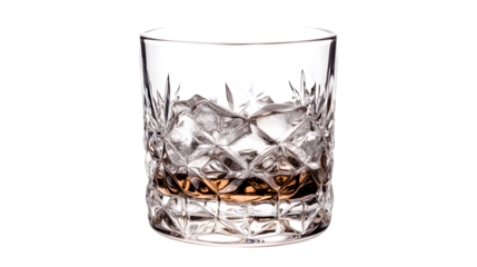 Elegant Crystal Glass with Liquor on Rocks, White Background