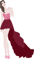 High-Low Dress Fashion Illustration Vector - Elegant Red Carpet Style with Trendy High Fashion Appeal for Creative Digital Projects