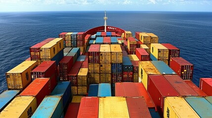 Cargo ship filled with containers on the open sea