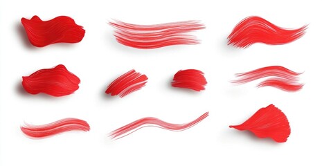 Fototapeta premium Red paint strokes and textures on white background