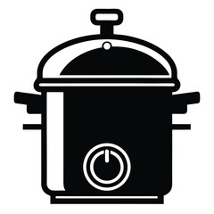 Minimalist black and white slow cooker icon shows basic cooking appliance with lid and handles
