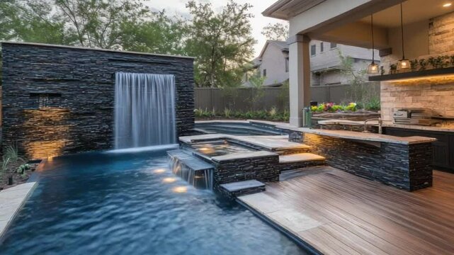 Luxurious Outdoor Oasis with Waterfall Pool