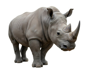 Obraz premium Powerful White Rhinoceros Standing Against White Background isolated on white background