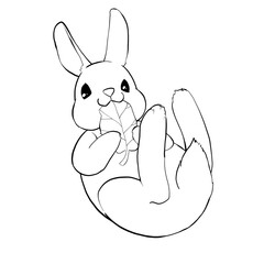 転がっているうさぎの白黒イラスト