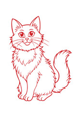 Cartoon Fluffy Cat Coloring Page Outline – Vector Illustration.