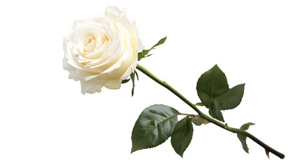 Elegant Single White Rose on Long Stem in Vertical Stand Pose Isolated