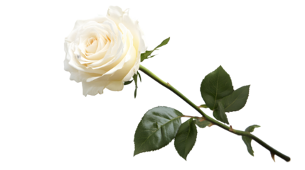 Elegant Single White Rose on Long Stem in Vertical Stand Pose Isolated