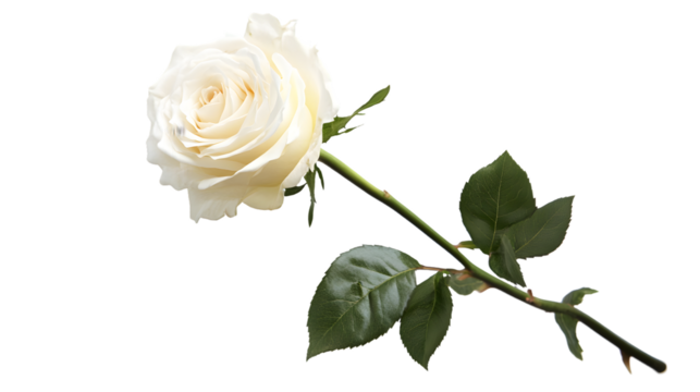 Elegant Single White Rose on Long Stem in Vertical Stand Pose Isolated - Powered by Adobe