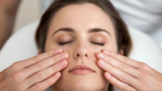 Allergy and Sinus Concept,Facial Massage for Sinus Relief Closeup of Hands Applying Pressure for Relaxation and Wellness