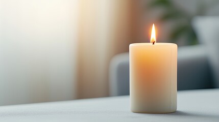 Single candle in a home.  Soft light from a window